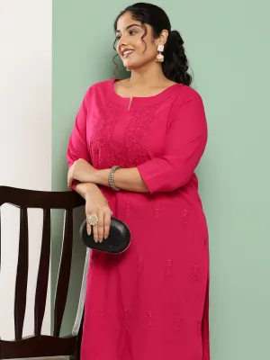 Women Plus Size Pink Pure Cotton Kurta