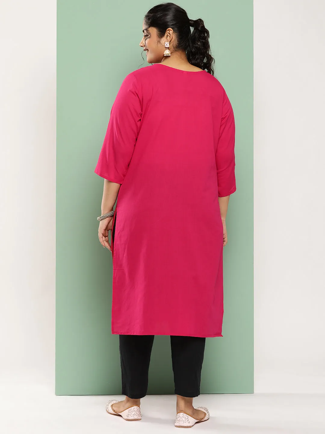 Women Plus Size Pink Pure Cotton Kurta