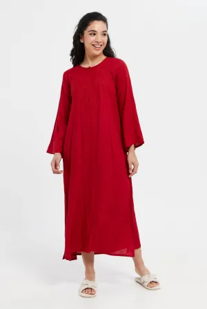 Women Red Embroidery Nightgown