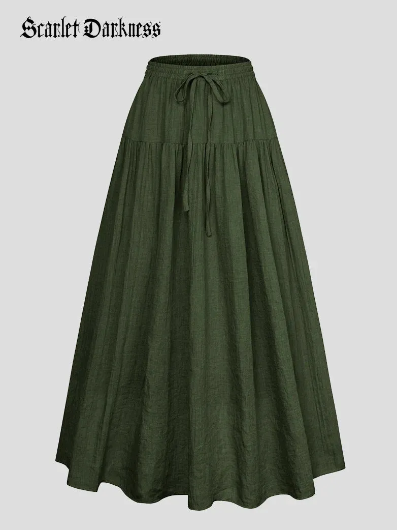 Women Renaissance Cotton Drawstring Swing Maxi Skirt