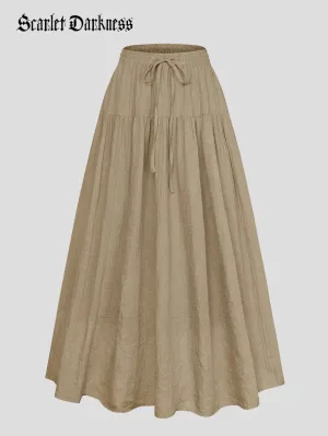 Women Renaissance Cotton Drawstring Swing Maxi Skirt