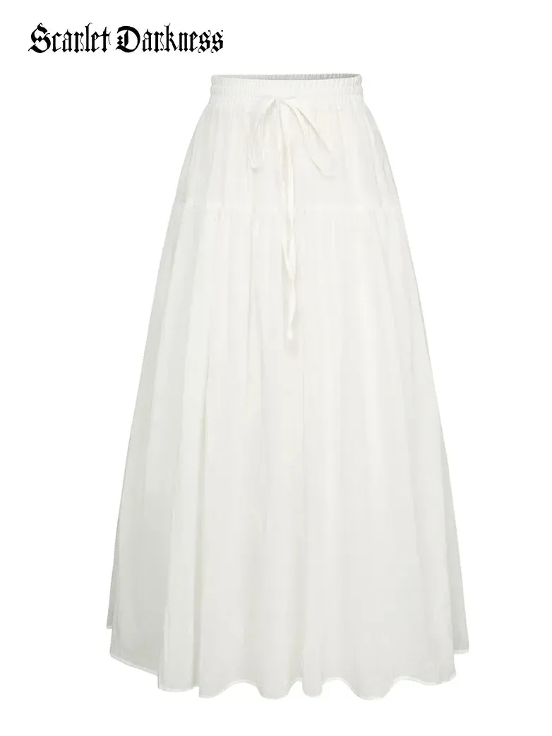 Women Renaissance Cotton Drawstring Swing Maxi Skirt