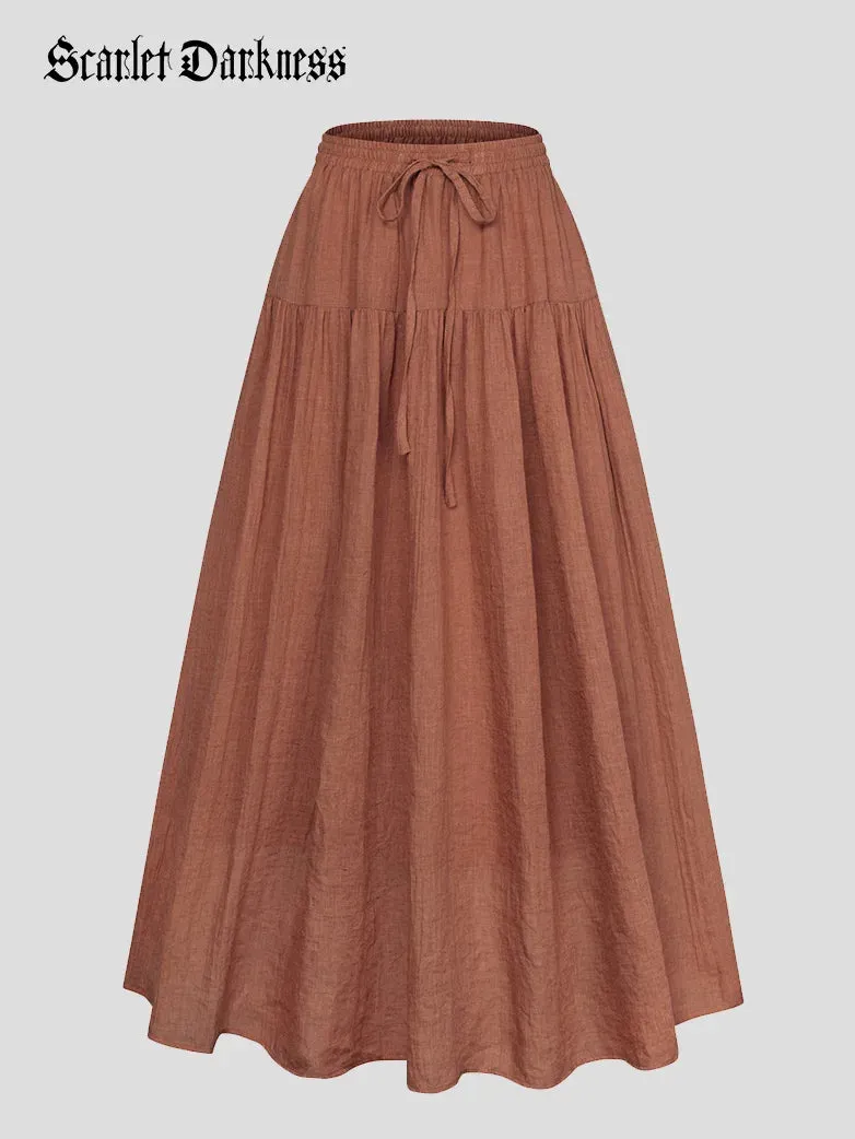 Women Renaissance Cotton Drawstring Swing Maxi Skirt