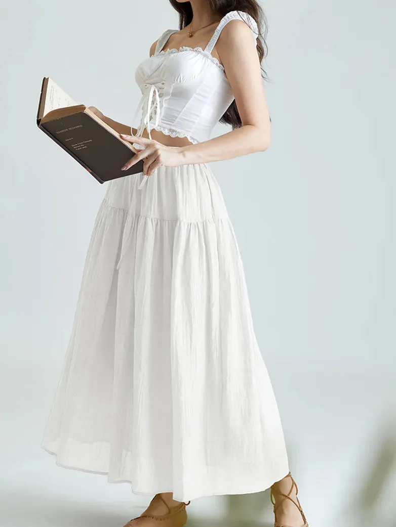 Women Renaissance Cotton Drawstring Swing Maxi Skirt