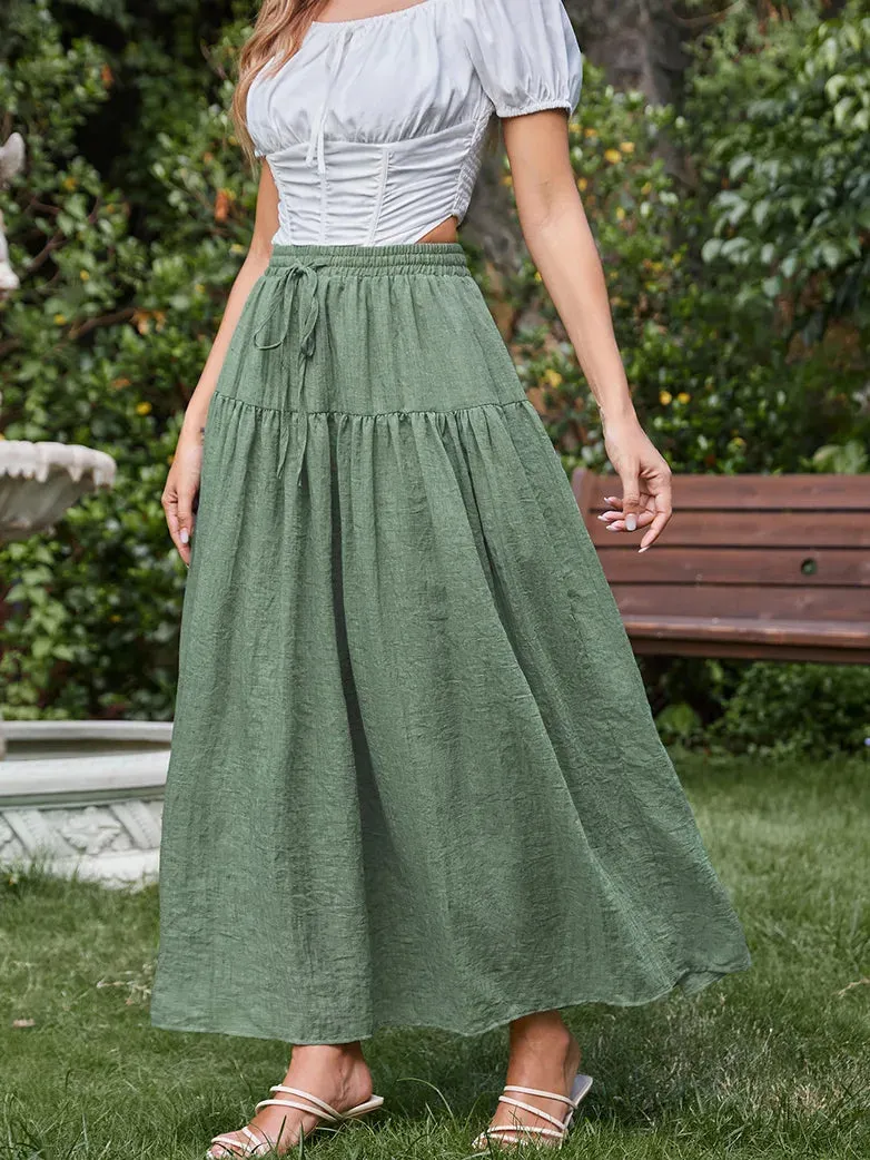 Women Renaissance Cotton Drawstring Swing Maxi Skirt