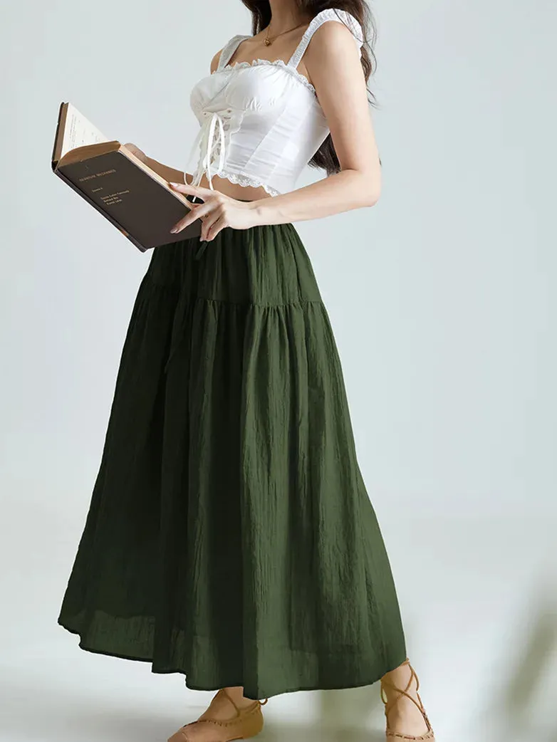 Women Renaissance Cotton Drawstring Swing Maxi Skirt