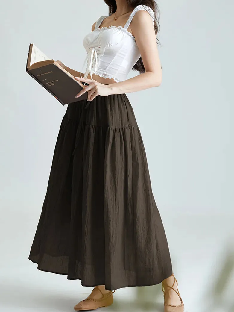 Women Renaissance Cotton Drawstring Swing Maxi Skirt