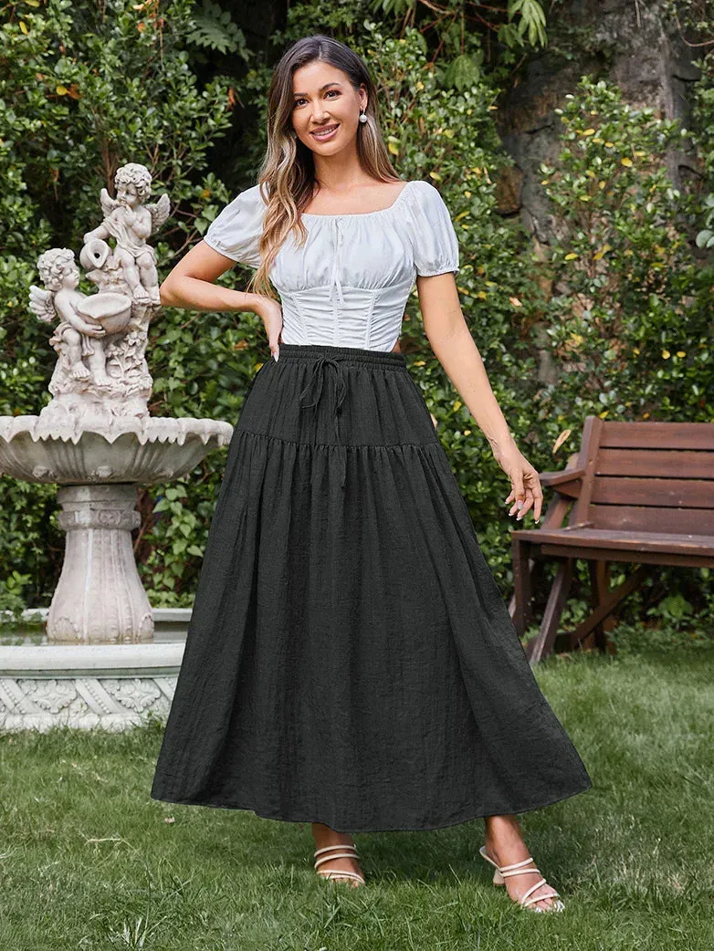 Women Renaissance Cotton Drawstring Swing Maxi Skirt