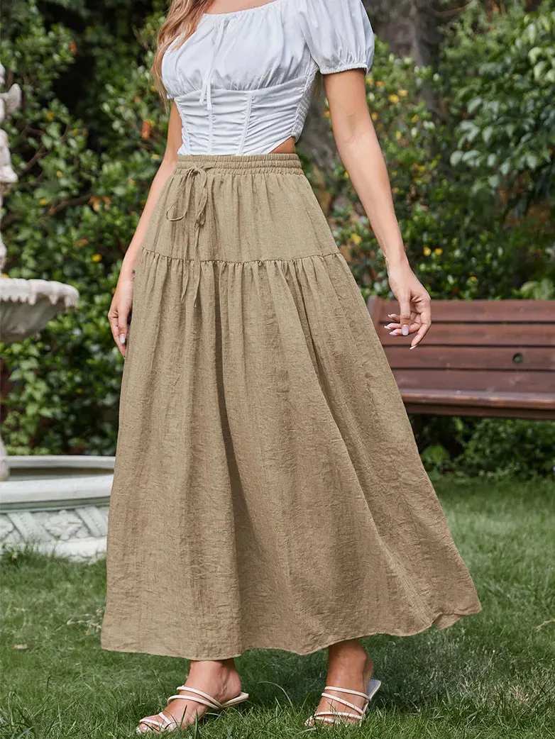 Women Renaissance Cotton Drawstring Swing Maxi Skirt