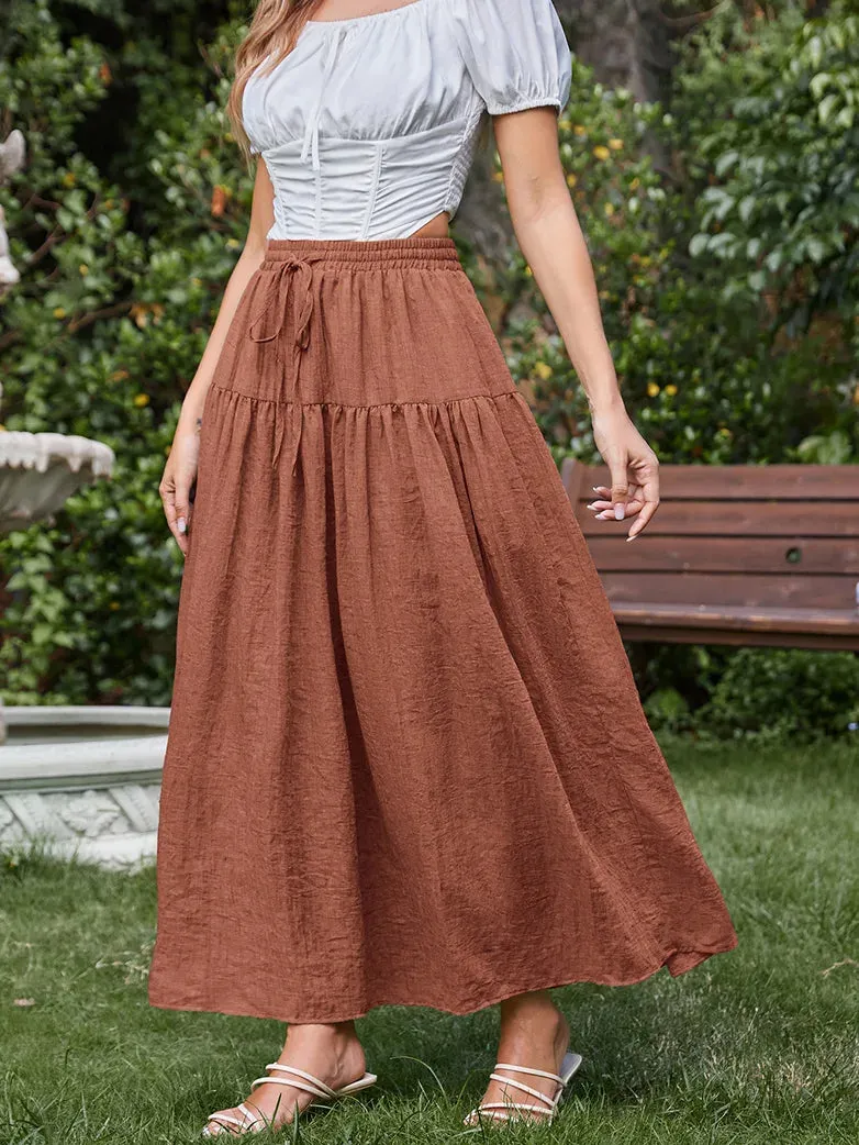 Women Renaissance Cotton Drawstring Swing Maxi Skirt