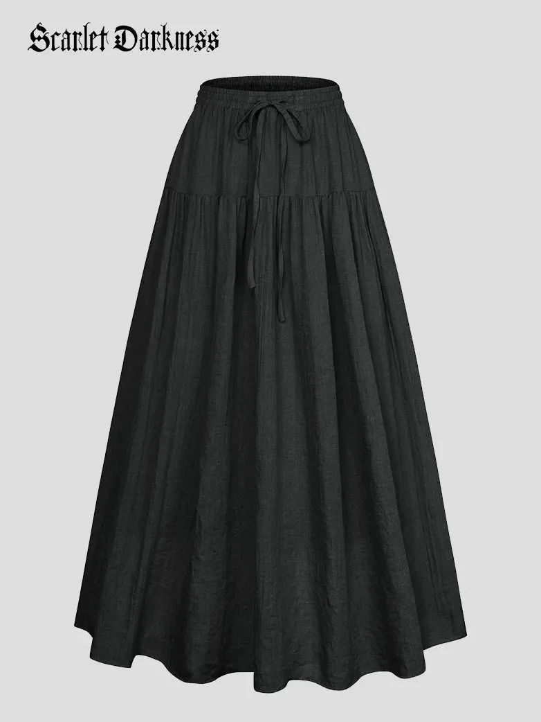 Women Renaissance Cotton Drawstring Swing Maxi Skirt