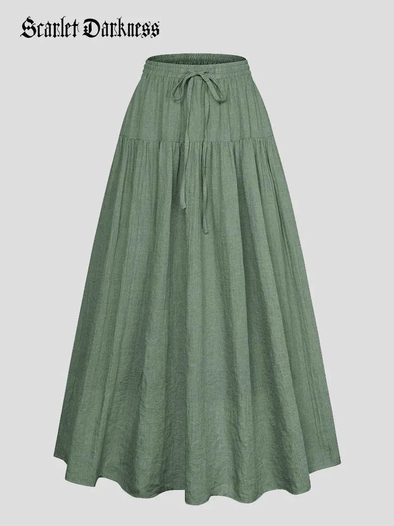 Women Renaissance Cotton Drawstring Swing Maxi Skirt