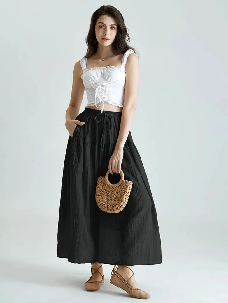 Women Renaissance Cotton Drawstring Swing Maxi Skirt