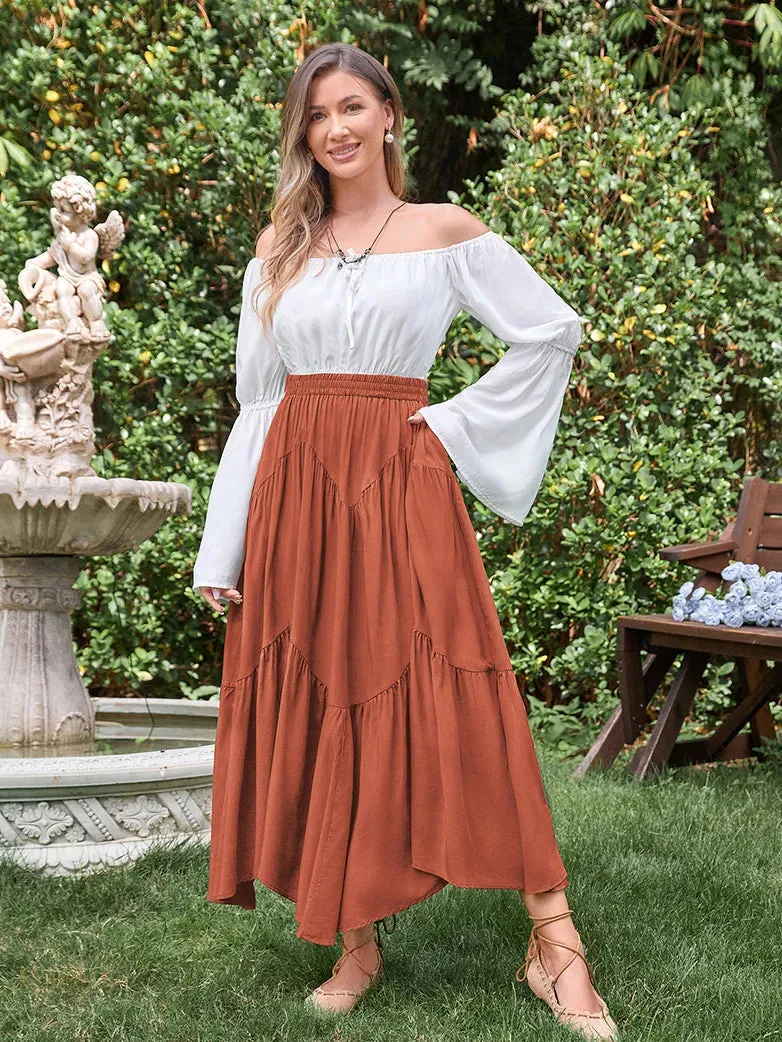 Women Renaissance Irregular Hem Tiered Swing Skirt