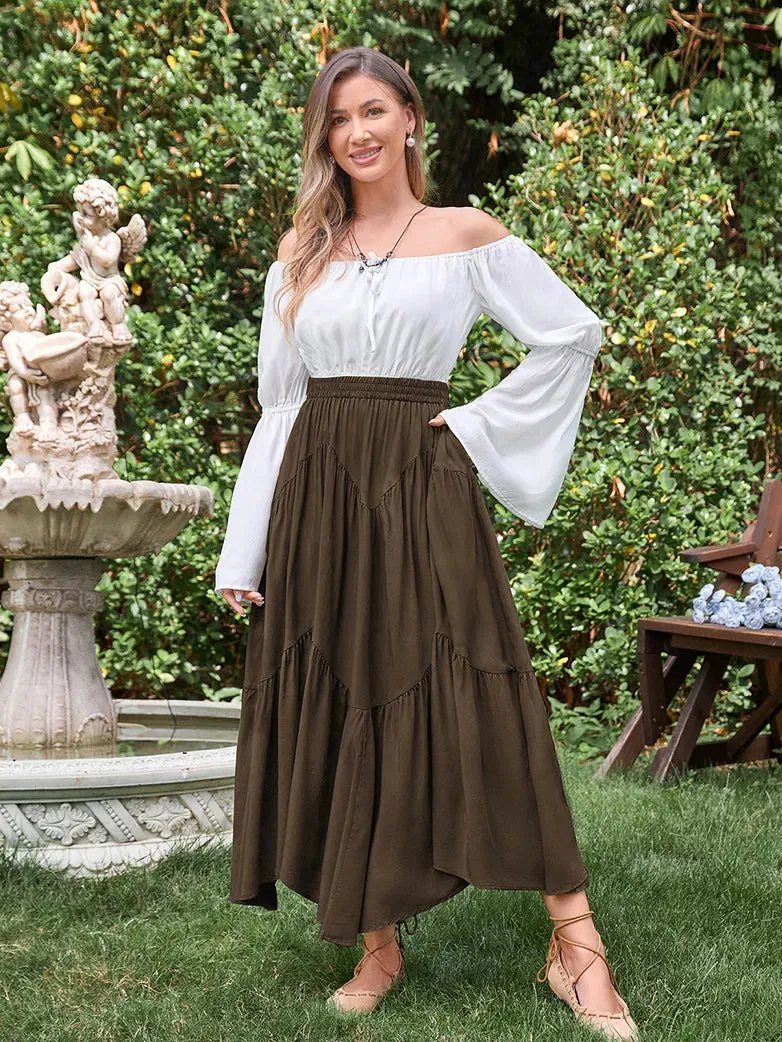 Women Renaissance Irregular Hem Tiered Swing Skirt