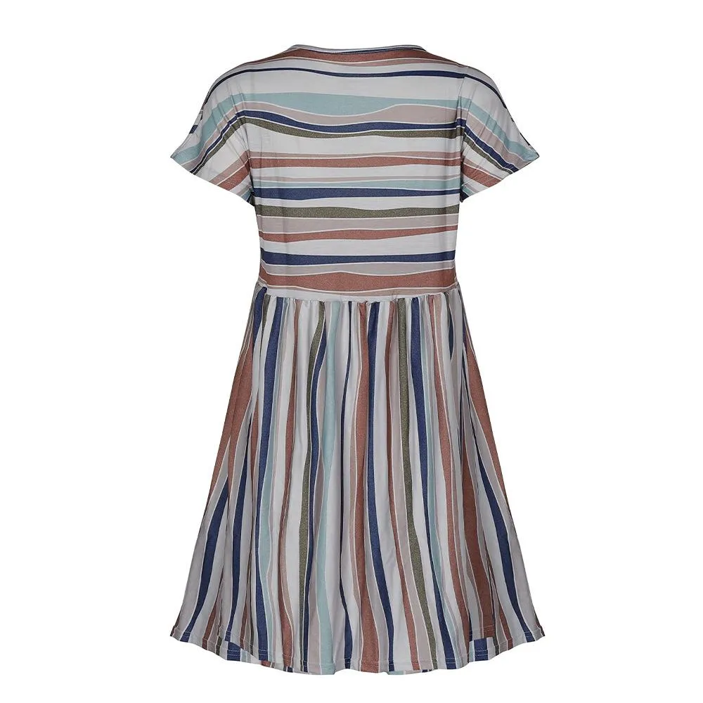 Women Round Neck Stripe Panel Mini Plus Size Dress