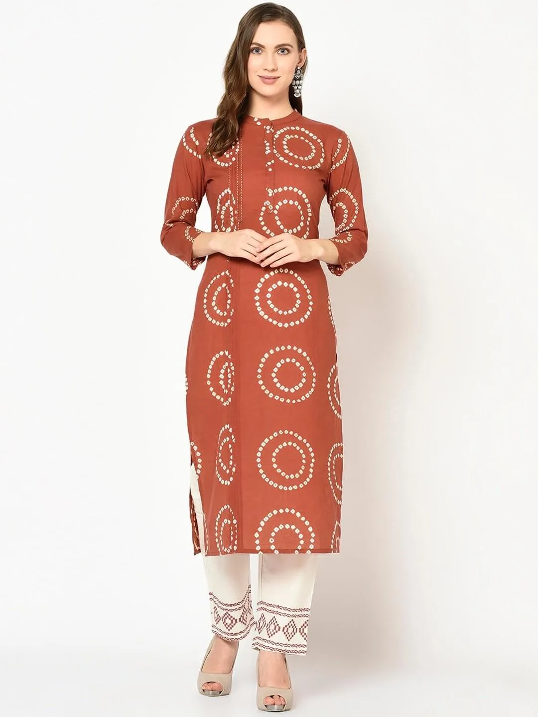 Women Rust & Off-White Bandhani Dupatta Set