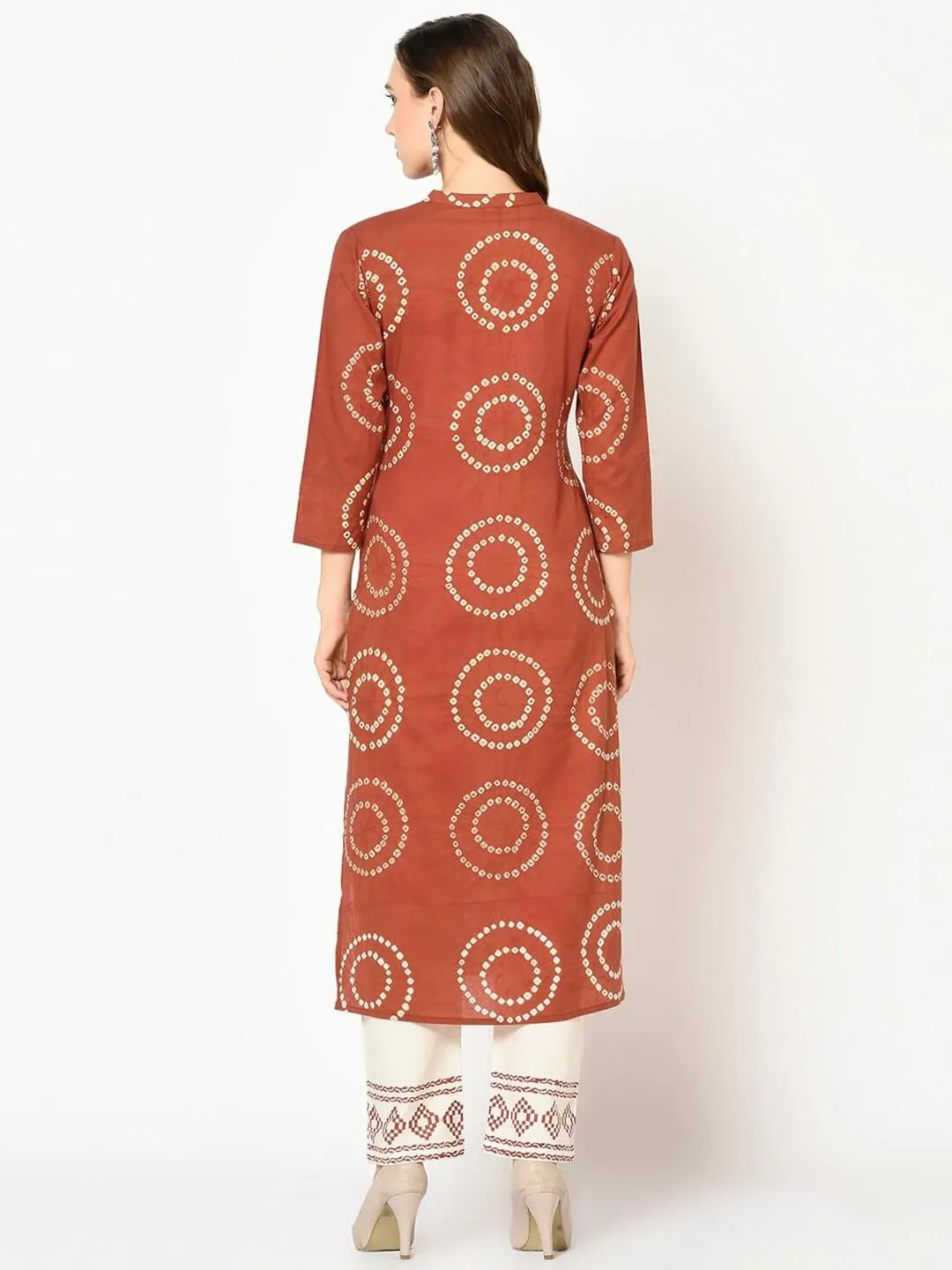 Women Rust & Off-White Bandhani Dupatta Set