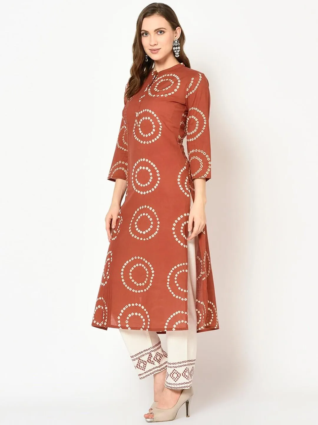 Women Rust & Off-White Bandhani Dupatta Set