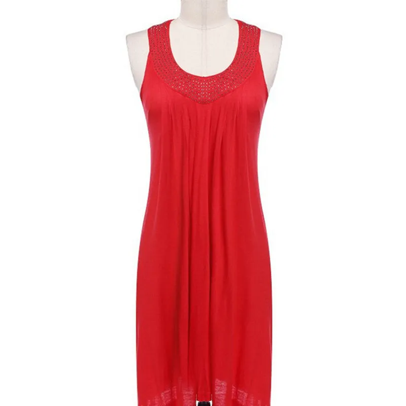 Women Sexy Casual Sleeveless Pleated Beaded Vest Dress