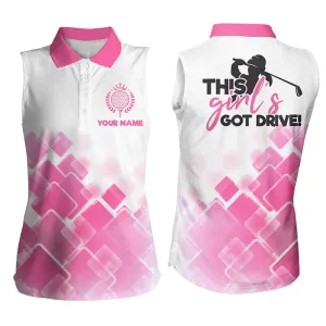 Women sleeveless Golf polo shirt, this girl's got drive custom name pink pattern, golf shirts for women