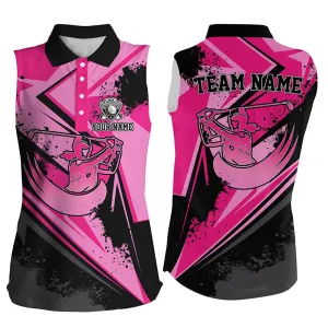 Women Sleeveless Polos Shirt Custom Pink Camo Black Female Golf Attire For Women, Ladies Golf Tops