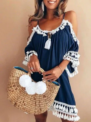 Women Solid Color Off Shoulder Strap Mini Dress