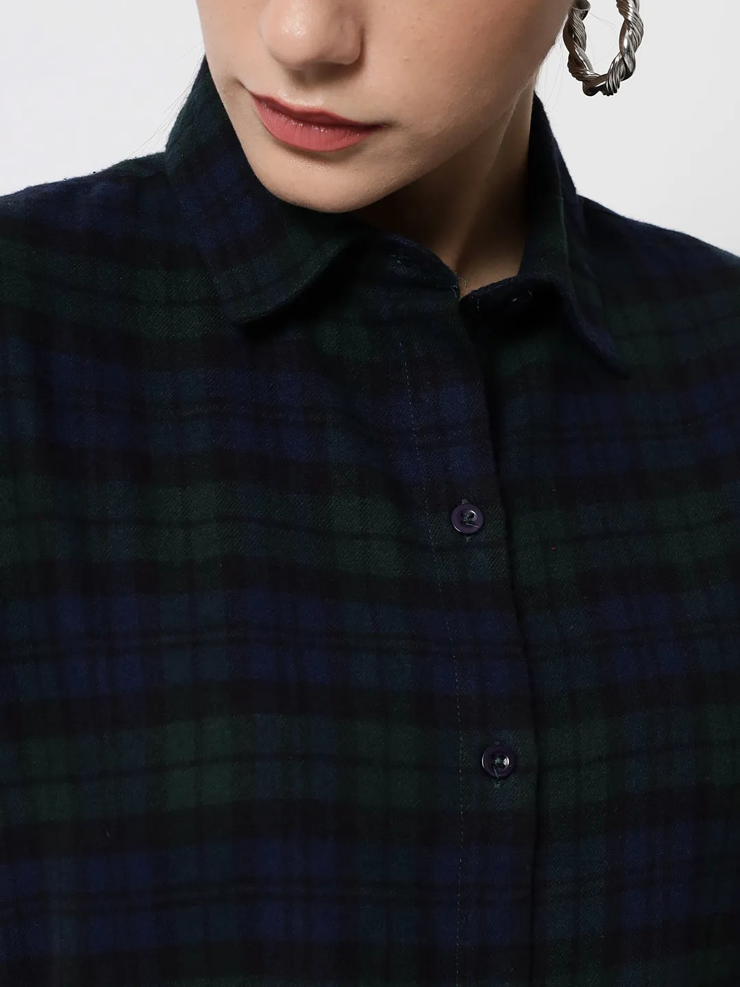 Women Tartan Checked Crop Casual Shirt