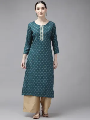 Women Teal Green Rayon Kurta