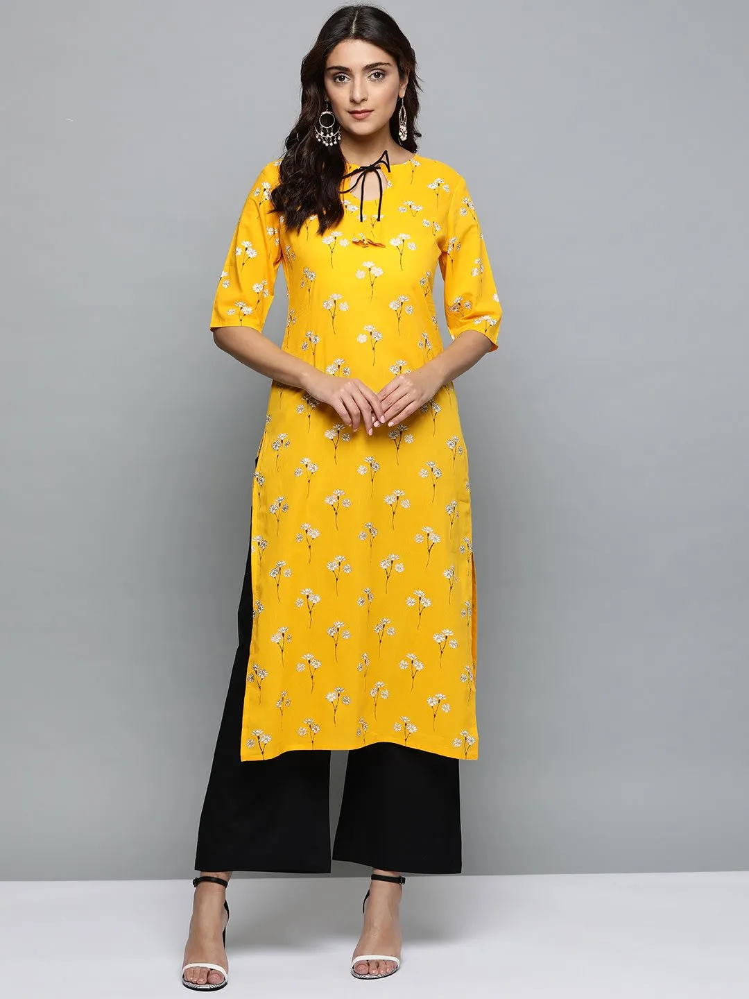 Women  Three-Quarter Sleeves Straight Kurta With Palazzo