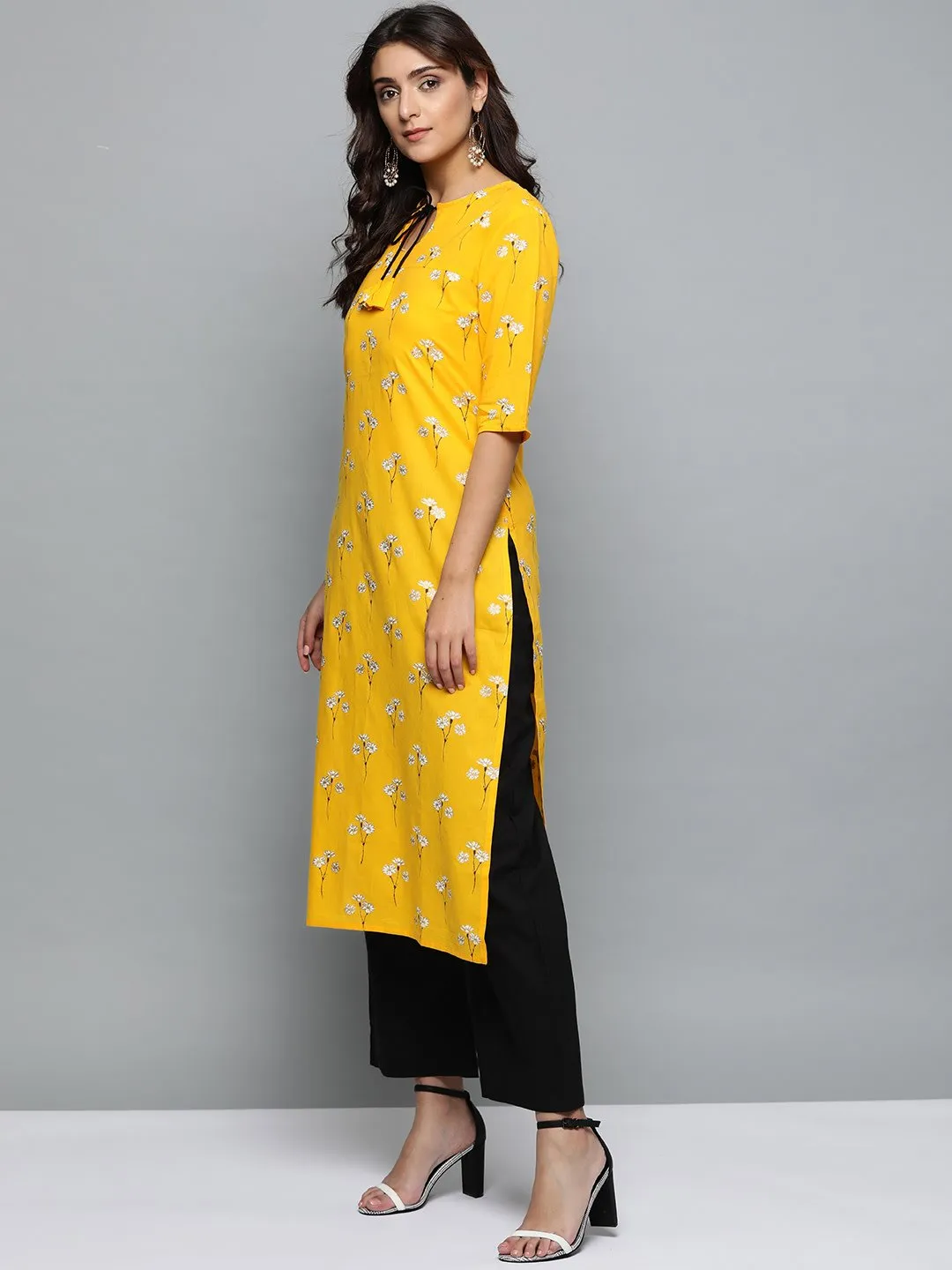 Women  Three-Quarter Sleeves Straight Kurta With Palazzo