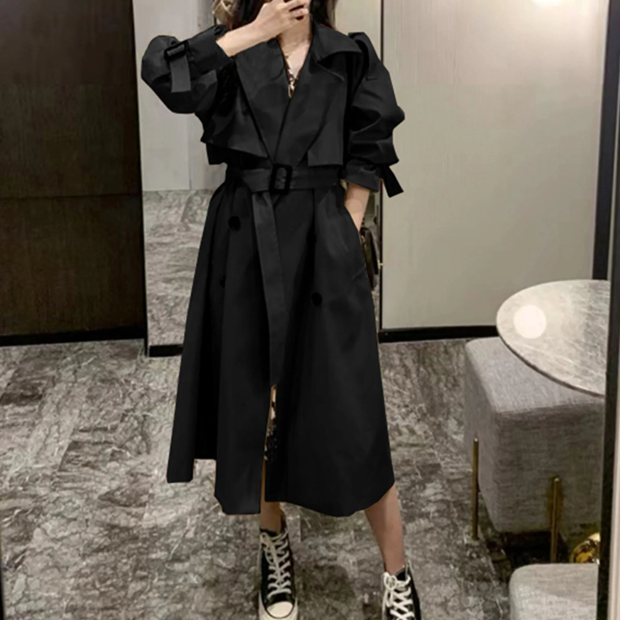 Women Trendy Trench Coat, Double Breasted Coat, Korean Women's Trench Coat, Elegant Oversize Trench Coat, Spring Clothing, Womens Clothing