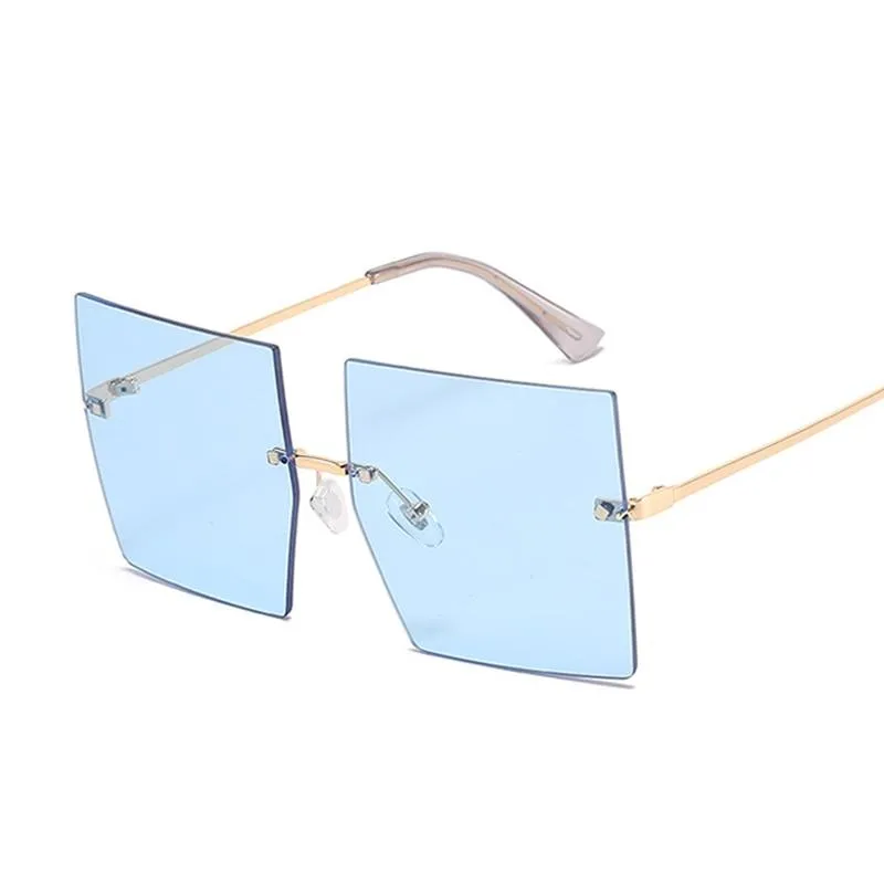 Women Vintage Rimless Oversized Gradient Square Sunglasses