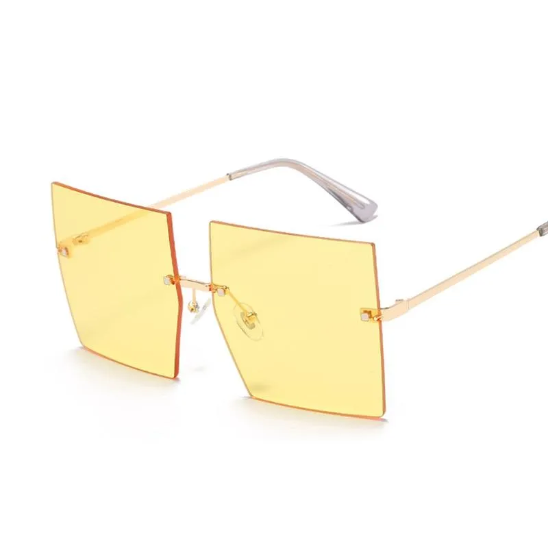 Women Vintage Rimless Oversized Gradient Square Sunglasses