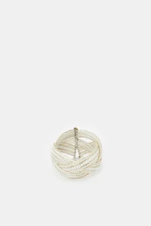 Women White And Gold Embellished Cuff