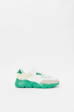 Women White And Green Lace Up Sneaker