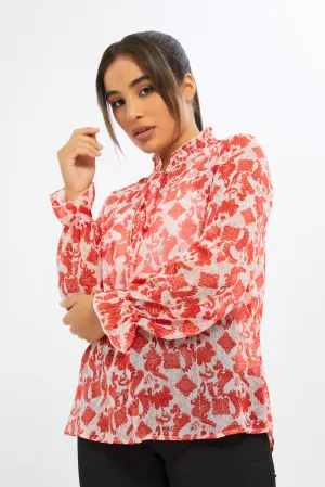 Women White And Red Printed Blouse