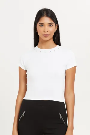 Women White Embellished Shirt