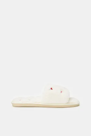 Women White Embroidered Slipper