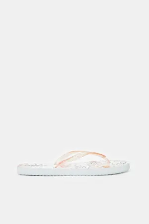 Women White Flamingo Print Flip Flop