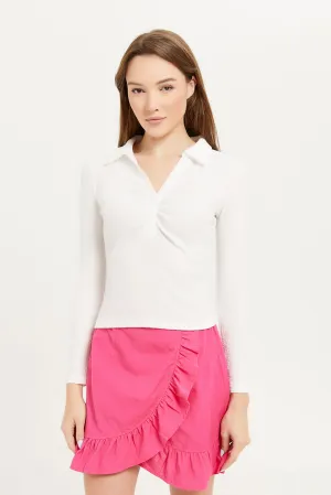 Women White Ruched Details Shirt