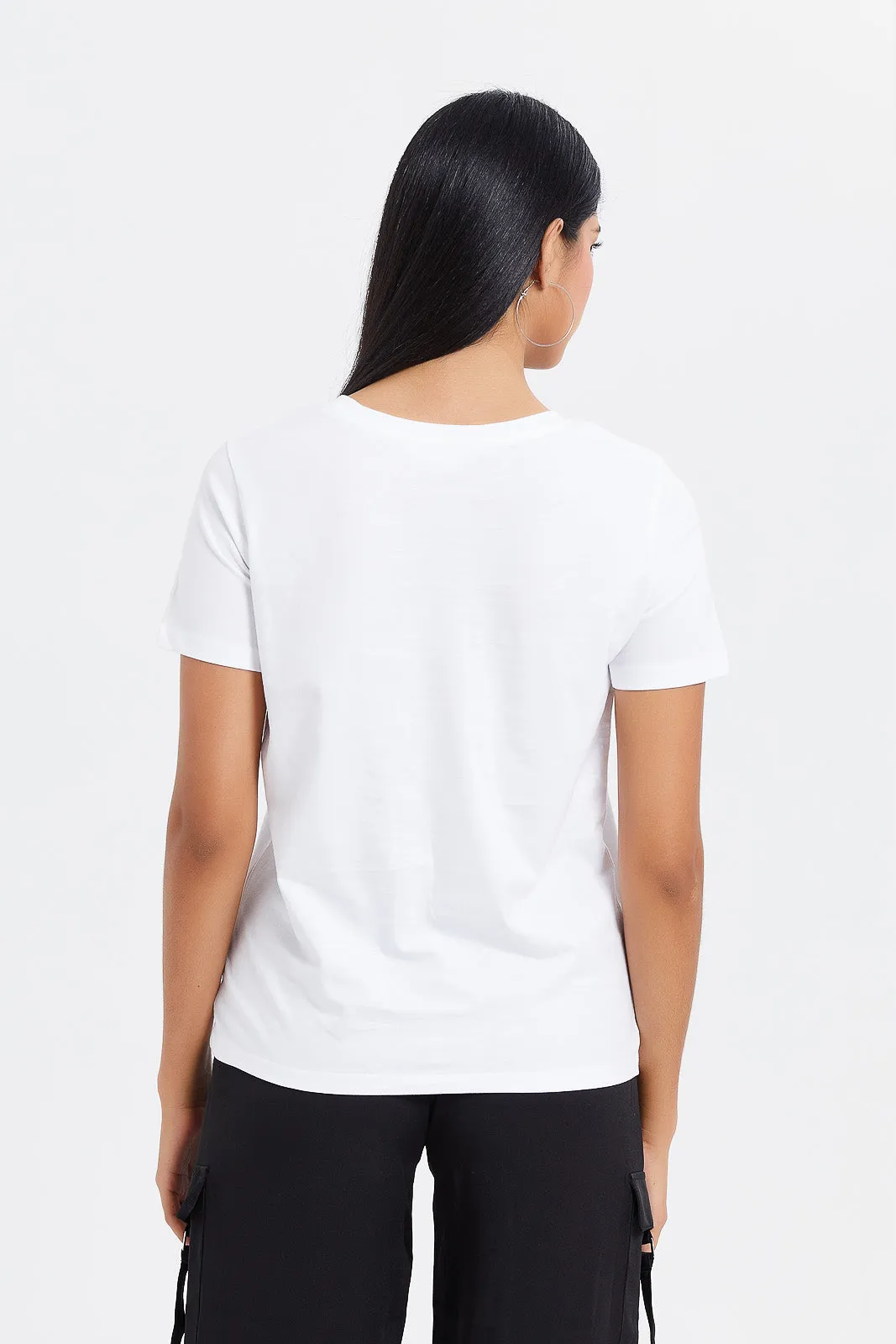 Women White Stitched Fashion T-Shirt