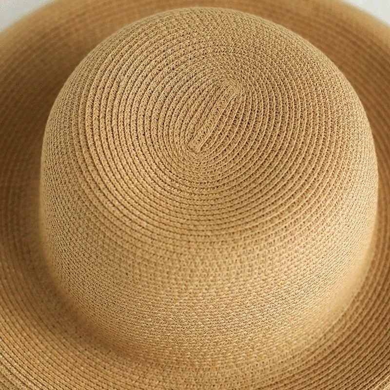 Women Wide Brim Summer Straw Sun Hat Crushable Beach Sun Hat for Ladies Travel Solid Plain Curved Brim