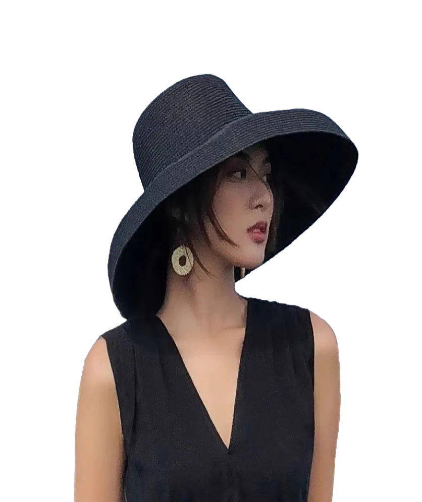 Women Wide Brim Summer Straw Sun Hat Crushable Beach Sun Hat for Ladies Travel Solid Plain Curved Brim