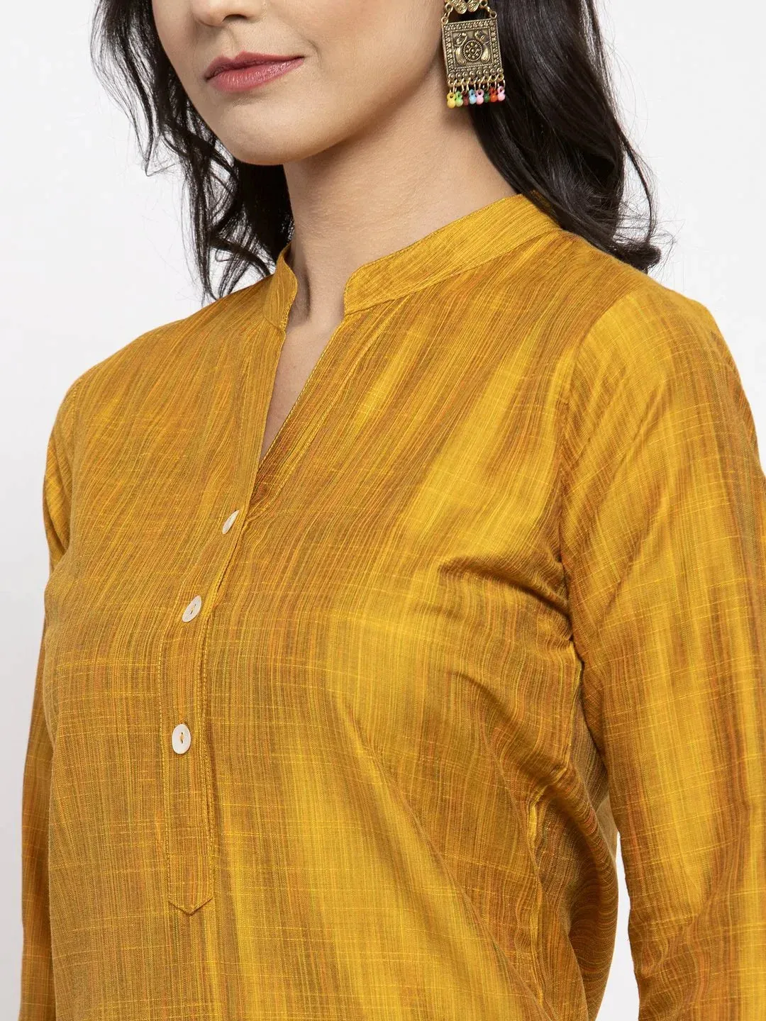 Women Yellow Self-Striped Kurta With Trousers & Gorgette Dupatta