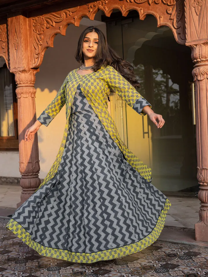 Women Yellow Shurg Style Cotton Kurta With Skirt