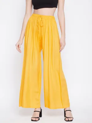 Women Yellow Solid Rayon Palazzo