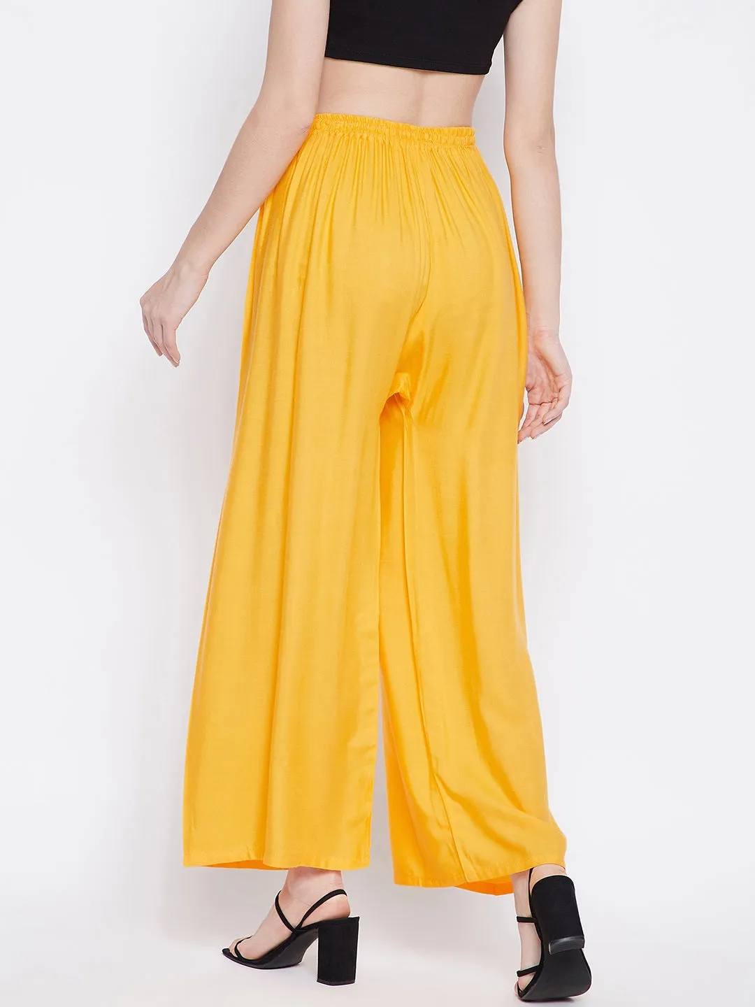 Women Yellow Solid Rayon Palazzo