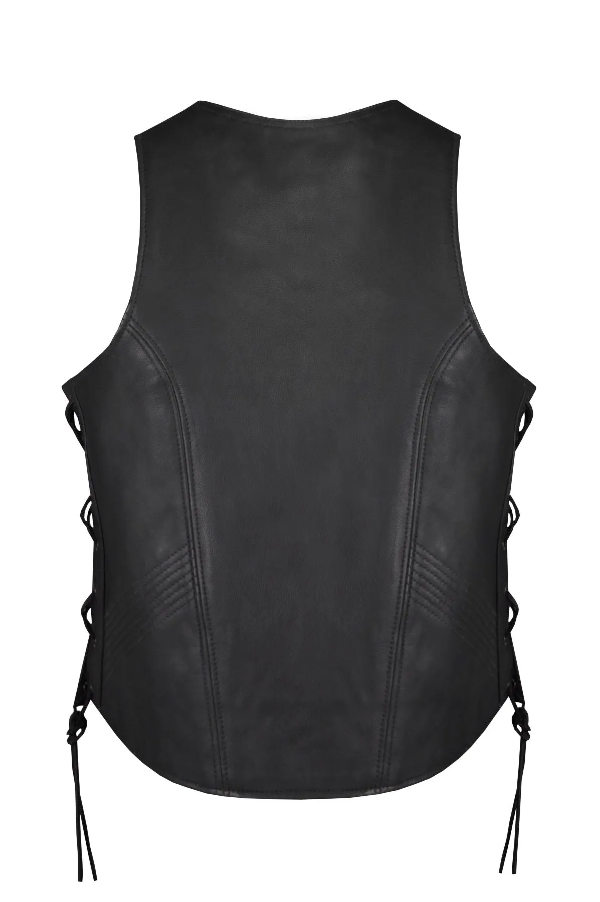 Women Zipper Front Vest Side Laces, Conceal Carry Pockets, Premium Cowhide Leather