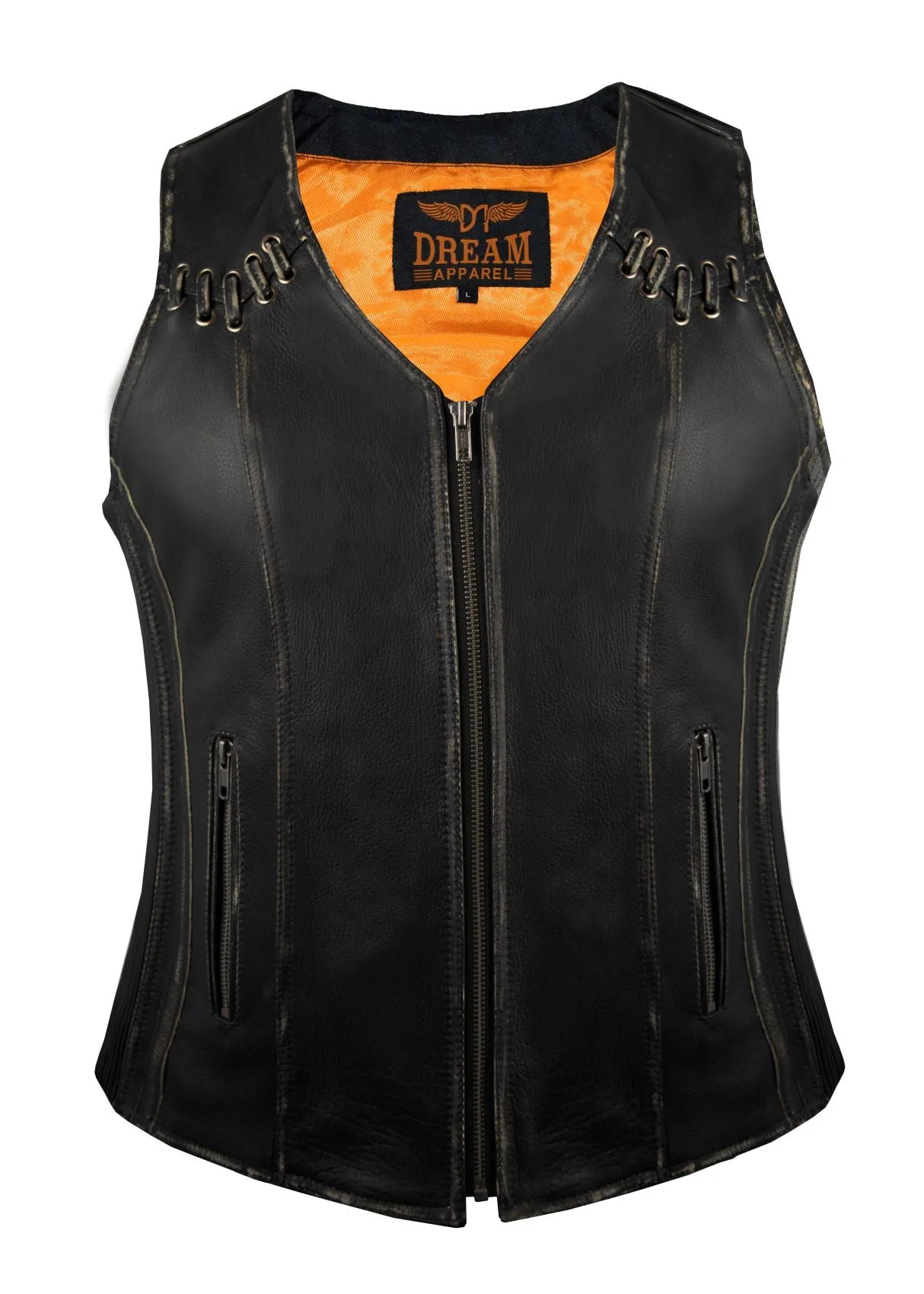 Women Zipper Vest - Stretchable Sides, Conceal Carry Pockets, Premium Naked Cowhide Leather